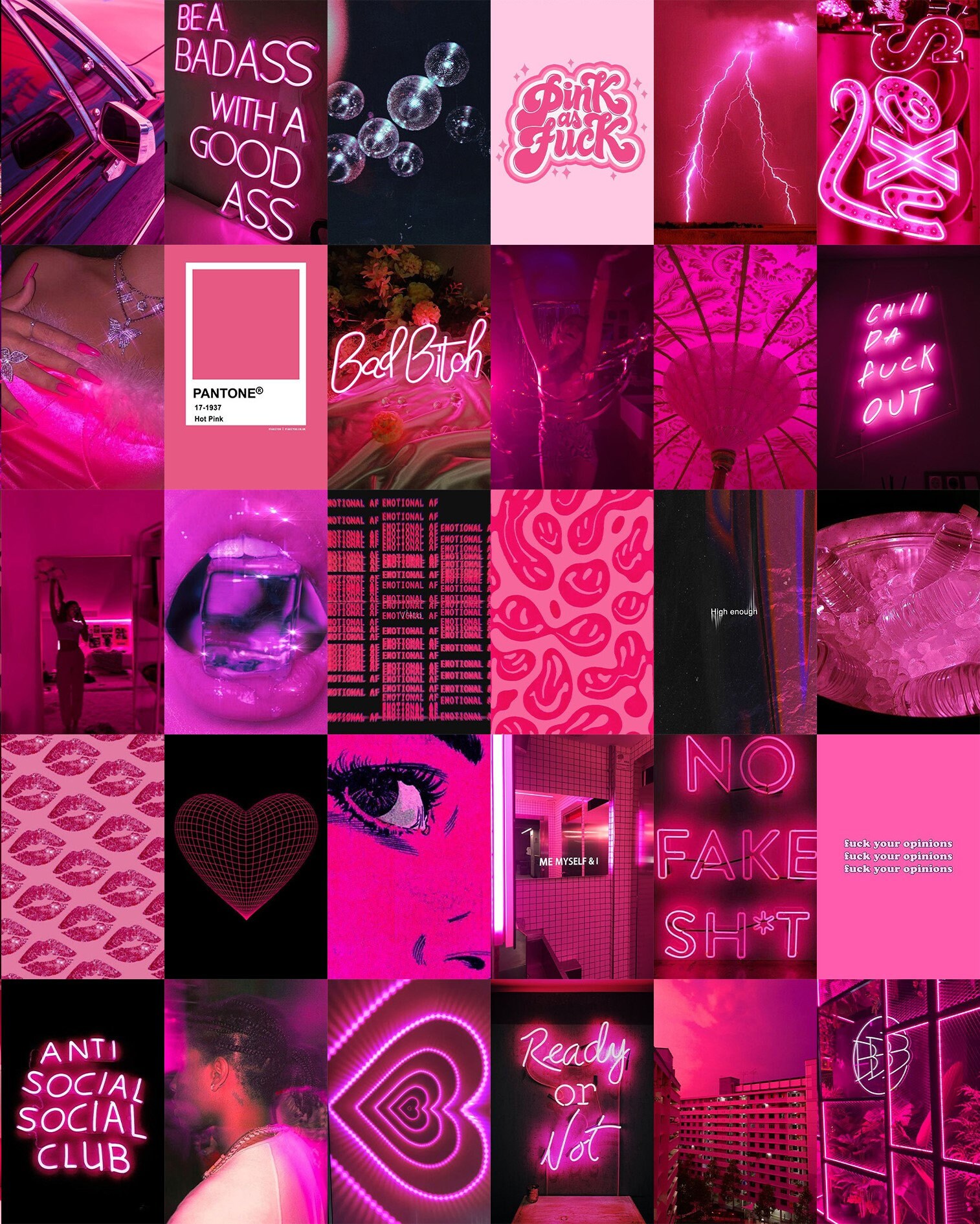 110 PCS Hot Pink Boujee Wall Collage Kit Neon Pink - Etsy