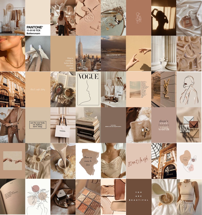 50 PCS | Neutral Wall Collage Kit | Cream Aesthetic Photo Collage | Beige Pictures Room Decor (DIGITAL DOWNLOAD) 4x6 Size 