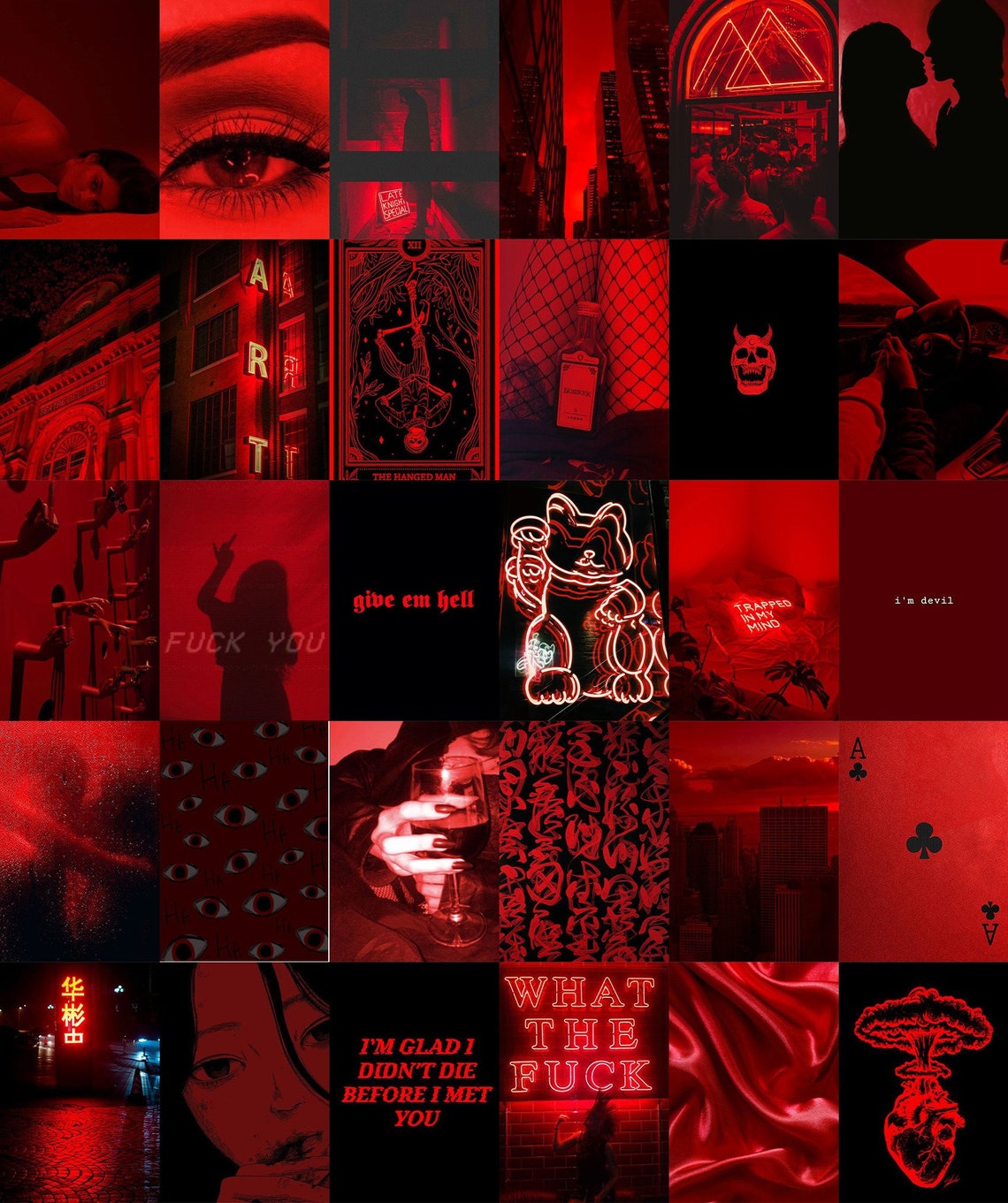 100 PCS Dark Red Wall Collage Kit Red Aesthetic Photo Etsy