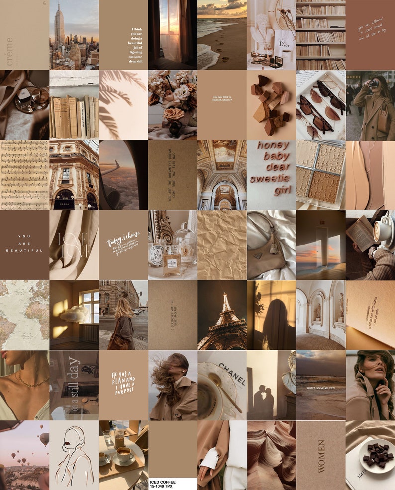 Boujee Aesthetic Neutral Wall Collage Kit Nude Brown Bronze Cream Beige Tumblr (Digital Print) A5 Size 60 pcs. 