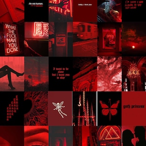 100 PCS Dark Red Wall Collage Kit Red Aesthetic Photo Collage Red Black ...