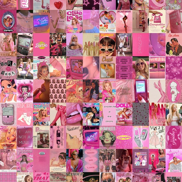 100 PCS | Y2k Aesthetic Wall Collage Kit | 2000's Vibe Photo Collage | Pink Vintage Wall Decor | Y2k Pink Poster Collage Kit