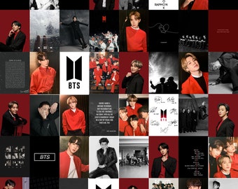 BTS WALL COLLAGE kit kpop aesthetic red black white army decorative (digital print) 50pcs. A4size