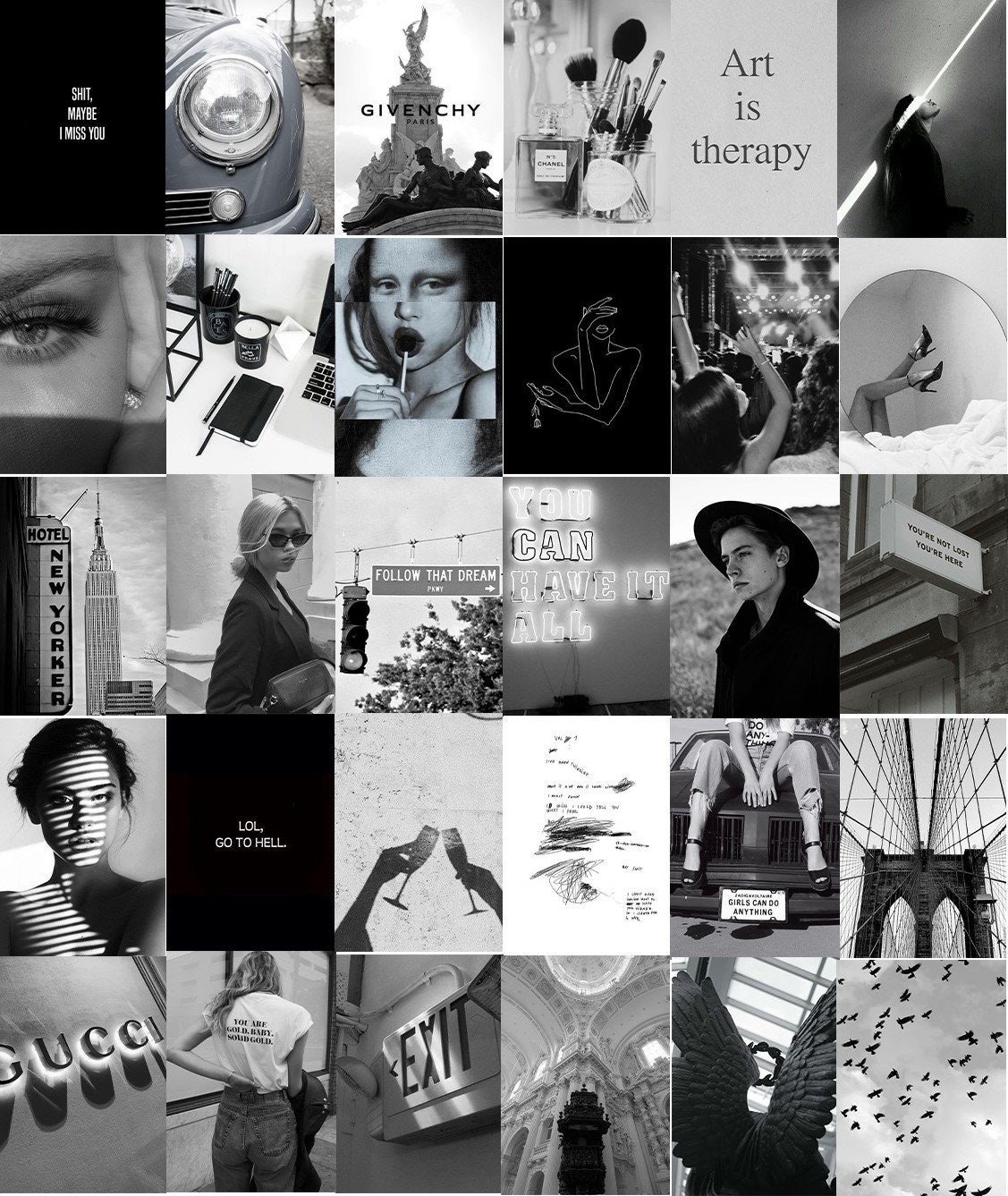 120 PCS Black and White Boujee Wall Collage B&W Aesthetic - Etsy