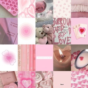 80 PCS Pink Lovecore Wall Collage Kit Pink Preppy Photo Collage Pink ...