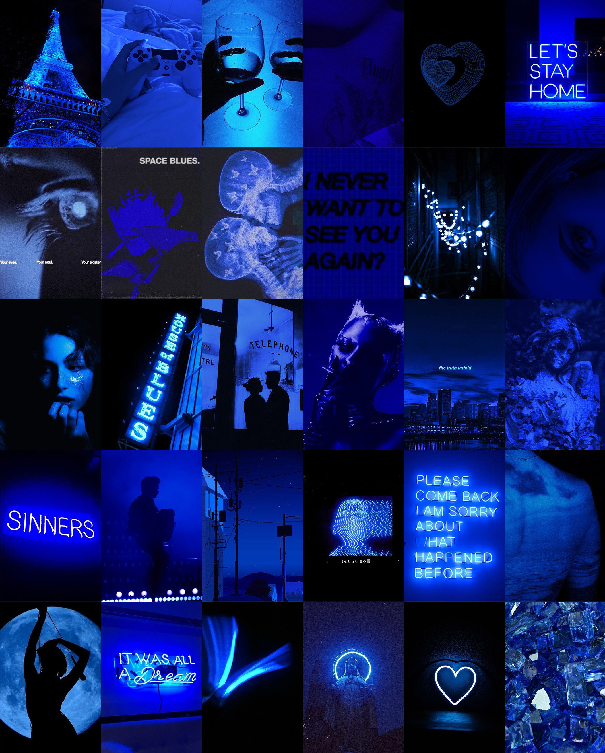 110 PCS Blue Wall Collage Kit Neon Blue Aesthetic Photo - Etsy