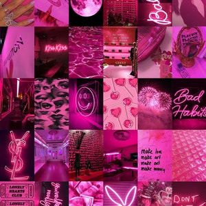 110 PCS Hot Pink Boujee Wall Collage Kit Neon Pink Aesthetic Photo ...