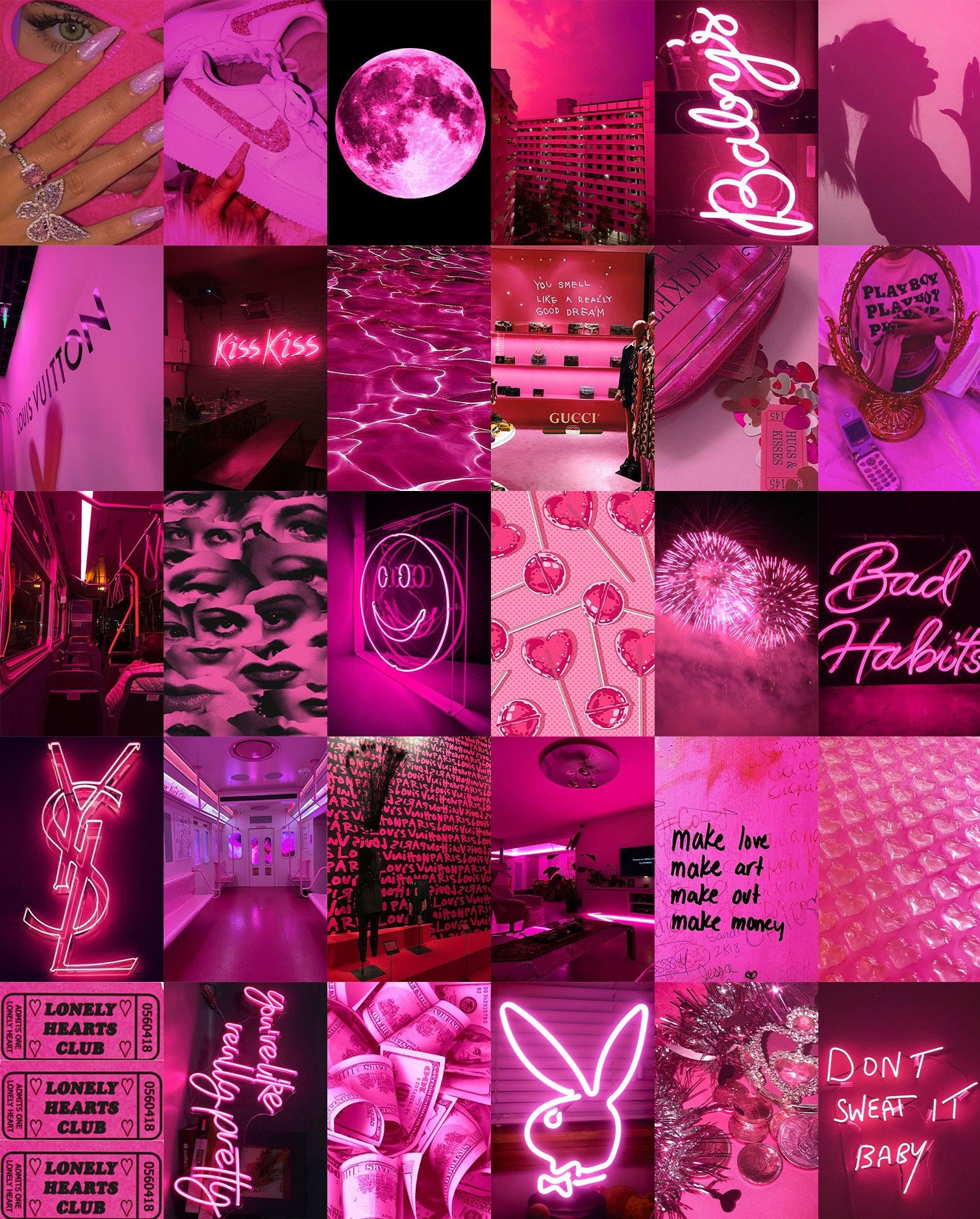 110 PCS Hot Pink Boujee Wall Collage Kit Neon Pink - Etsy