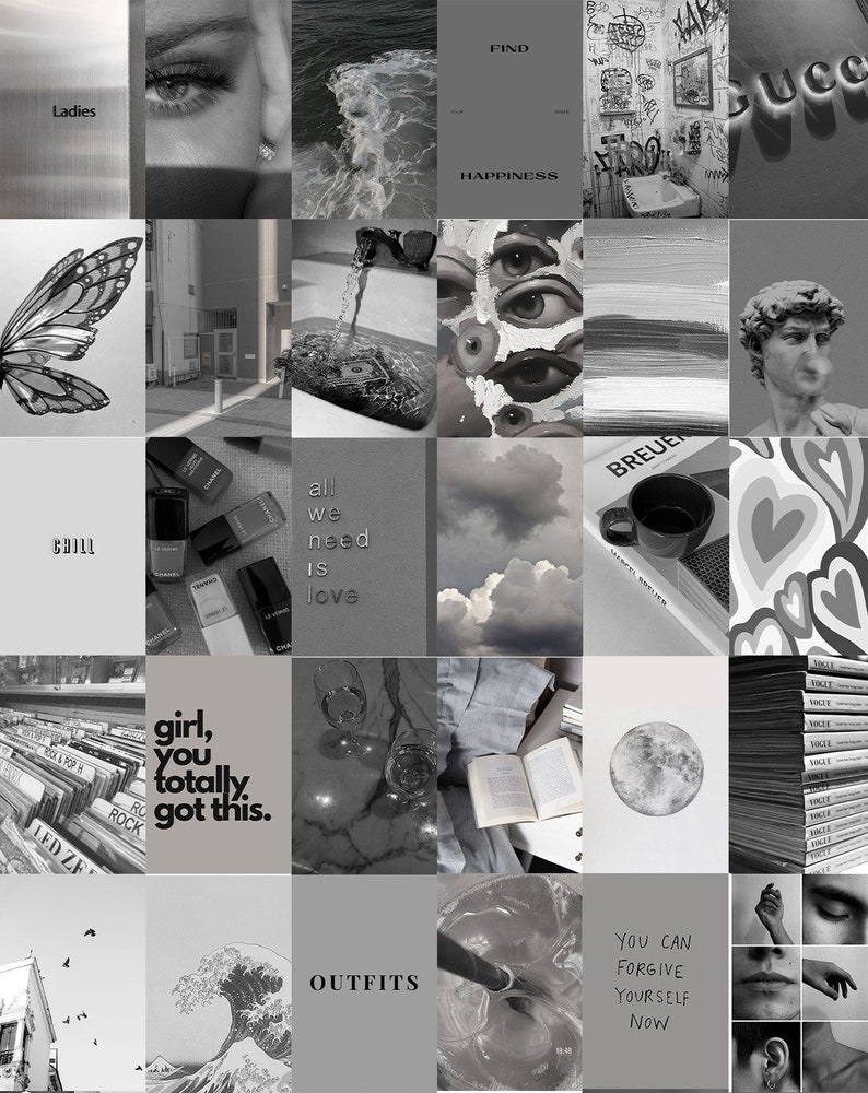 108 PCS Grey Wall Collage Kit Grey Aesthetic Photo Collage Etsy