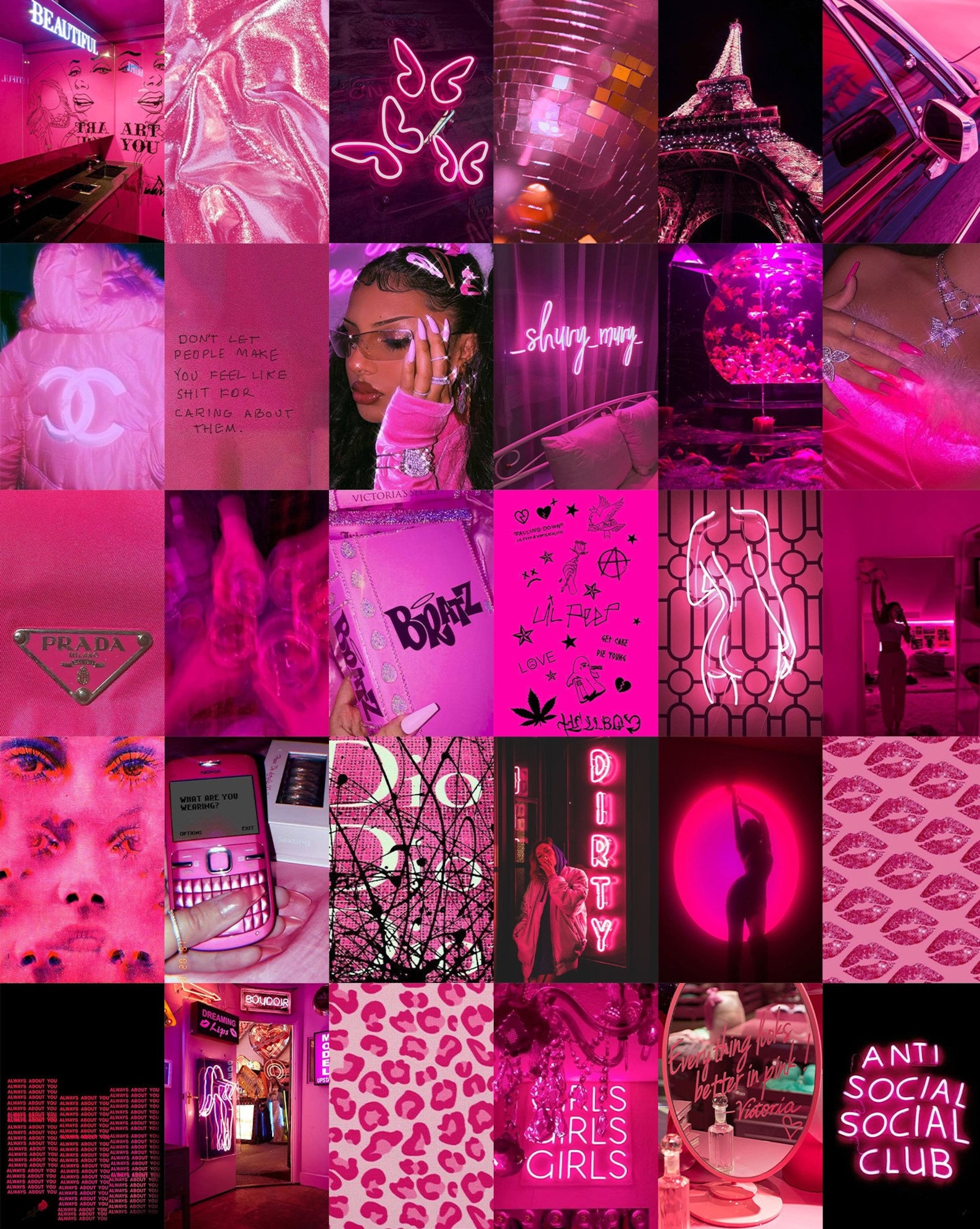 110 PCS Hot Pink Boujee Wall Collage Kit Neon Pink | Etsy