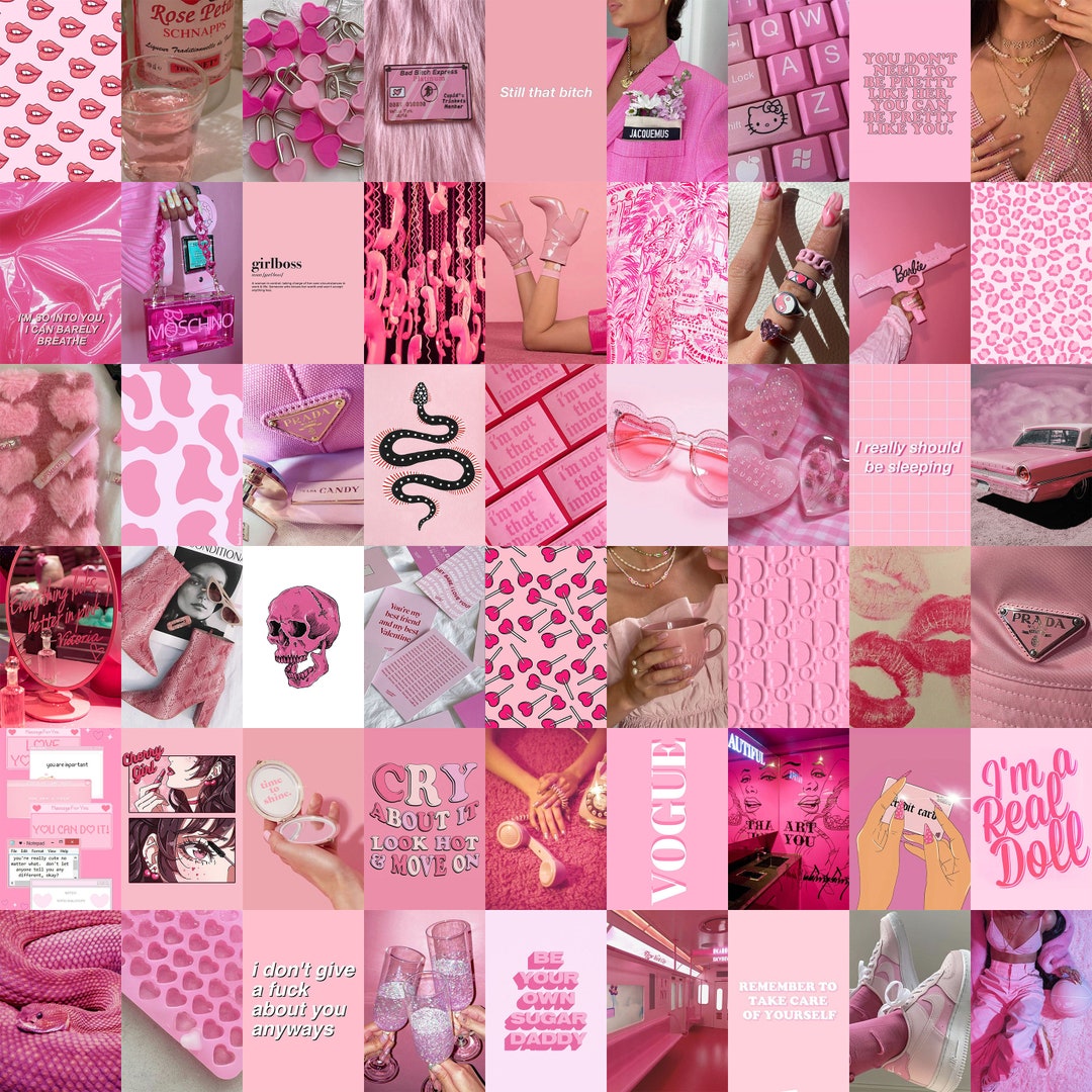 Pink Boujee Wall Collage Kit Pink Aesthetic Vogue Fashion - Etsy