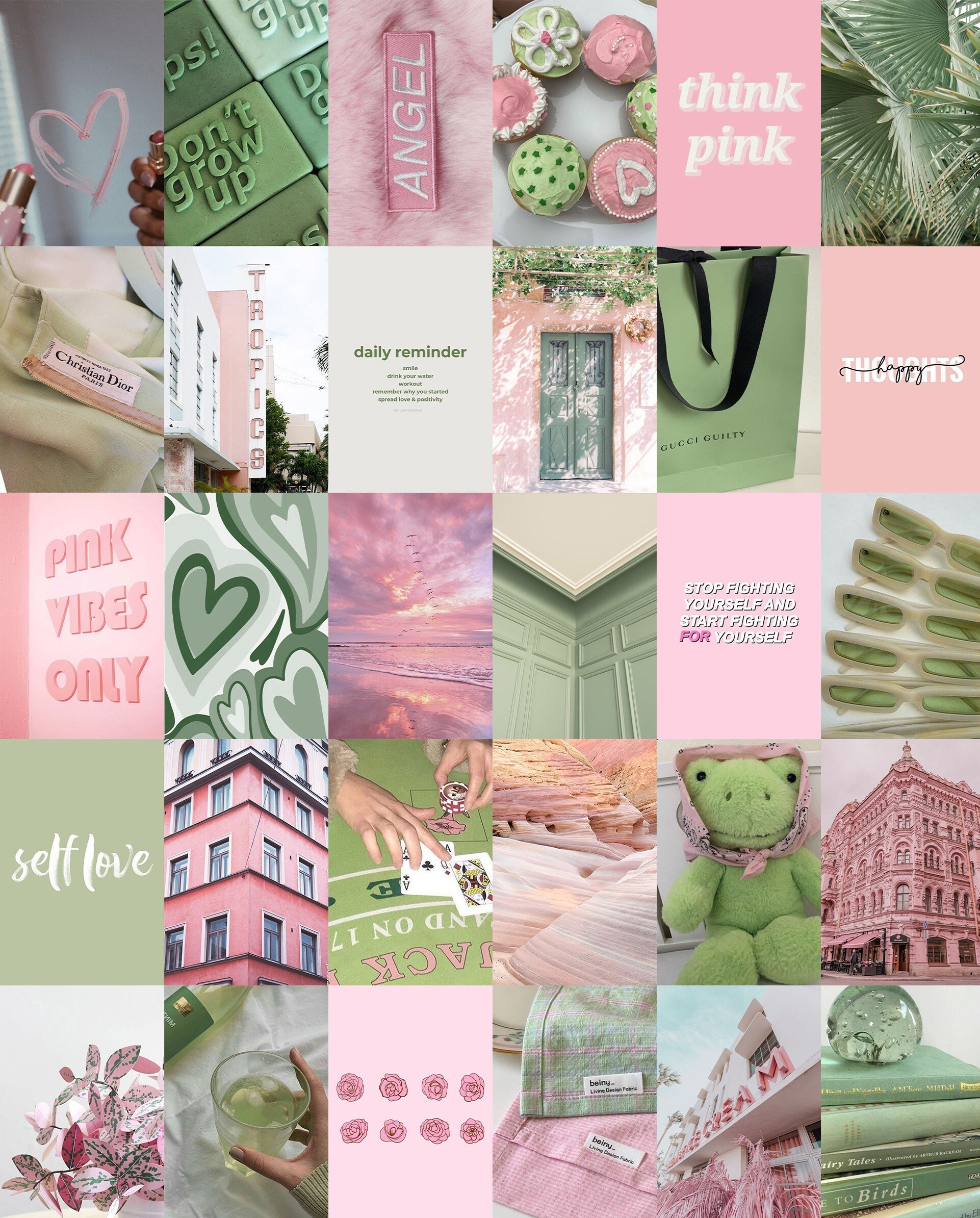 108 PCS Sage Pink Wall Collage Kit Matcha Pink Aesthetic Etsy