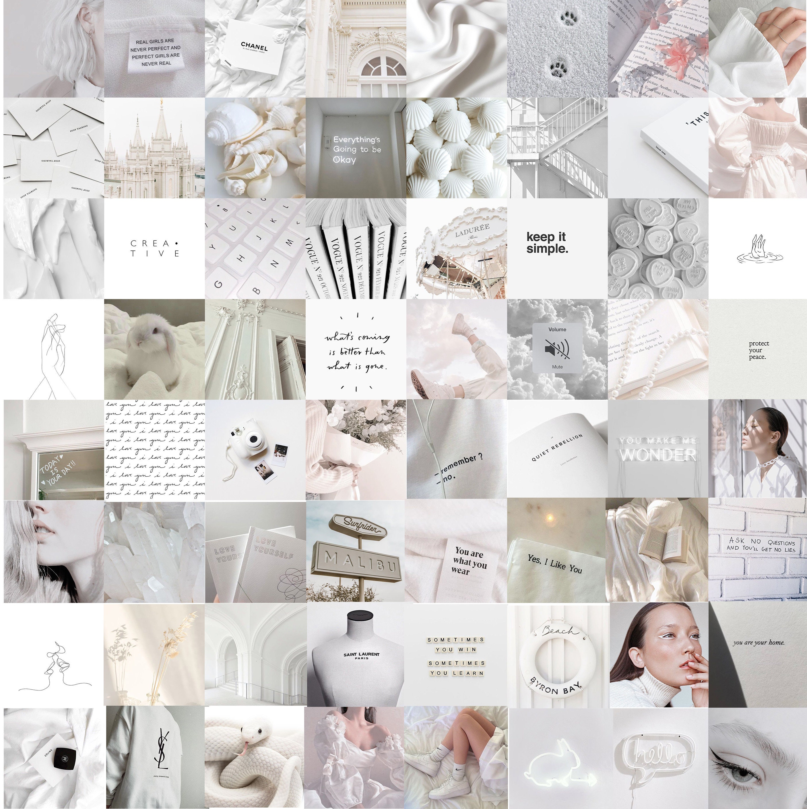 White Clean Aesthetic Wall Collage Kit Tumblr Decor Light Vibe Etsy