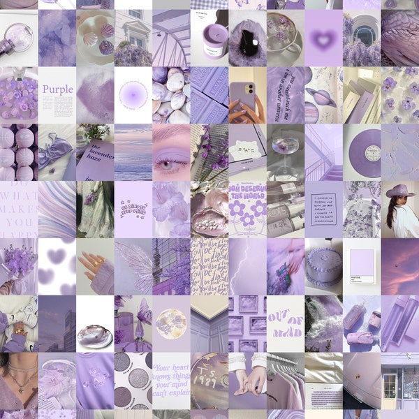 100 PCS | Lavender Aesthetic Wall Collage Kit | Light Purple Photo Collage | Lilac Wall Collage Prints | Purple Collage Print Wall Decor