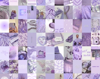 100 PCS | Purple Aesthetic Wall Collage Kit | Pastel Purple Photo Collage | Lilac Wall Photo Room Decor | Soft Purple Wall Photo Collage