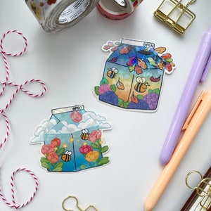 季節のテーマのかわいいカートンビニールステッカー - 光沢のあるレインボー防水ビニール - かわいい蜂と花のイラストプリントステッカー