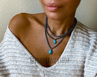 MULTI LAYERED NECKLACE teardrop bead semi stone Necklace | Turquoise white pink black Southwestern Jewelry Western punchy rodeo