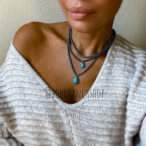MULTI LAYERED NECKLACE teardrop bead semi stone Necklace | Turquoise white pink black Southwestern Jewelry Western punchy rodeo