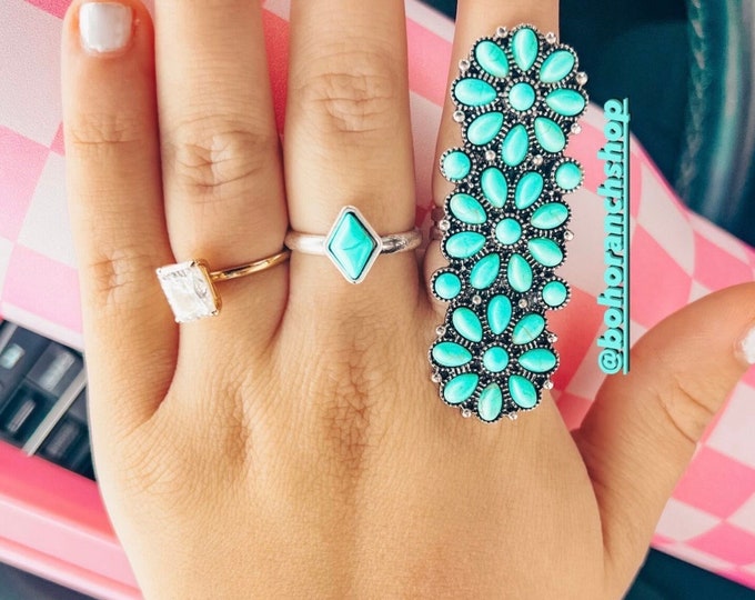 CLUSTER CUFF TURQUOISE Ring | Oversized Western Crawler Colored Stone ...