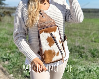 COWHIDE SLING BAG | Western Leather Crossbody  cell Phone smart phone mobile Purse