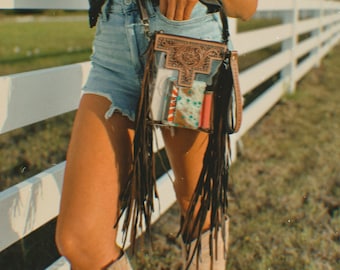 THE SHAYNE CLEAR crossbody | hand tooled western festival concert bag purse stadium bag, punchy transparent western game day vinyl