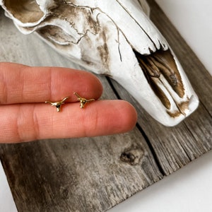 TINY LONGHORN EARRINGS  | 14K gold or silver dipped mini | Southwestern Jewelry Western punchy howdy longhorn bull steer nashville trip
