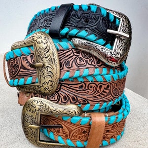 CORREA DE BOLSO CON HERRAMIENTAS / Correa de bolso de cuero con herramientas occidentales / Correa de bolso bandolera tipo mensajero con borde turquesa