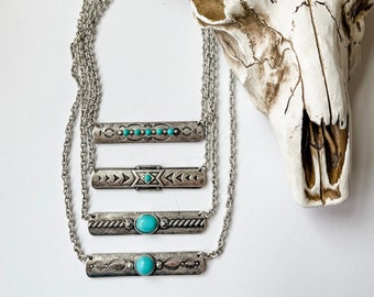 METAL BAR NECKLACE | Western Turquoise semi stone Southwestern Jewelry Western