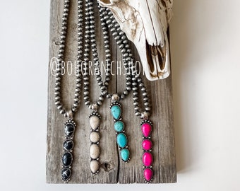 NAVAJO STYLE PENDANT necklace semi stone Necklace | Turquoise white pink black Southwestern Jewelry Western punchy