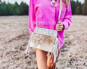 HAIRON COWHIDE CROSSBODY Genuine Hairon Cowhide Crossbody Fringe Western Messenger Purse Bag Bolsa vaquera punchy