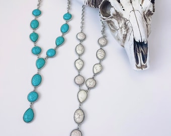 WESTERN Y NECKLACE | semi stone Turquoise or white | howdy rodeo nashville punchy Southwestern Jewelry Western