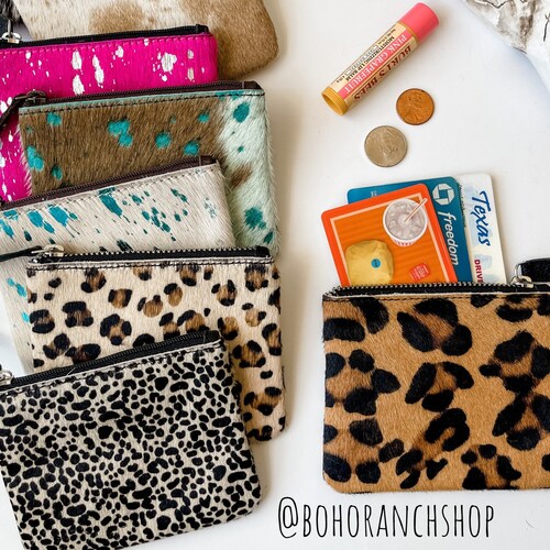 Cowhide Keychain Wallet Credit Card Holder Case Change Coin Etsy