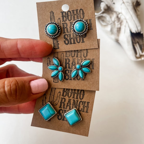 TURQUOISE STUD EARRINGS | faux Turquoise small Earring earrings | southwestern jewelry earrings Studs | stud | jewelry western rodeo