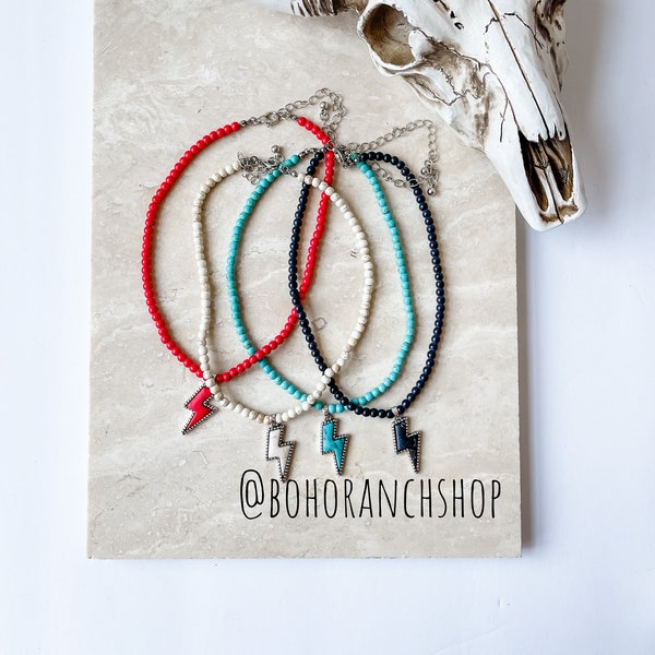 LIGHTNING BOLT CHOKER | Stone Lighting Bolt Thunderbolt Choker necklace | white turquoise black red | accessories | jewelry