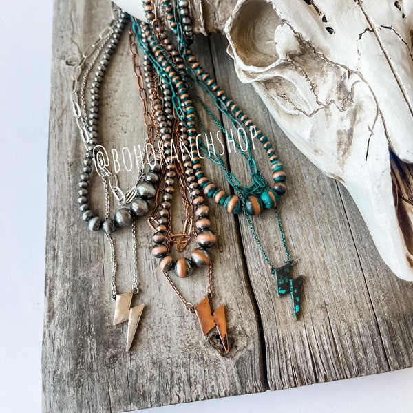 LAYERED PEARL BEAD necklace | dainty necklace lightning bolt Thunder punchy boho Southwestern Jewelry Western vaquera cowgirl