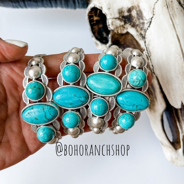 CUFF STONE BRACELET | Western White Turquoise Stackable Bracelet Natural Stone Cuff Bracelet