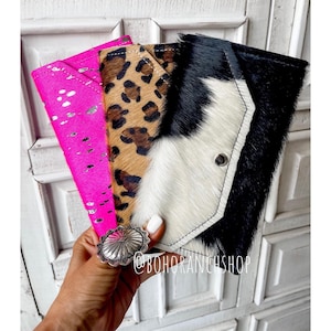 COWHIDE ENVELOPE WALLET | Double sided hair on fur | 100 % Genuine Leather Cowhide | Credit Card cash Check book Holder gift idea