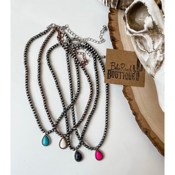 Teardrop Stone Pendant western Style Bead Choker Necklace Bead Choker necklace | accessories | jewelry | FREE SHIPPING