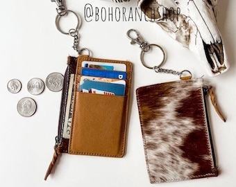 KEYCHAIN WALLET | Genuine hair on Cowhide Keychain Credit Card cash Holder Coin Pouch | gift idea | Gifts For Her Him - stocking stuffer
