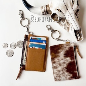 KEYCHAIN WALLET | Genuine hair on Cowhide Keychain Credit Card cash Holder Coin Pouch | gift idea | Gifts For Her Him - stocking stuffer