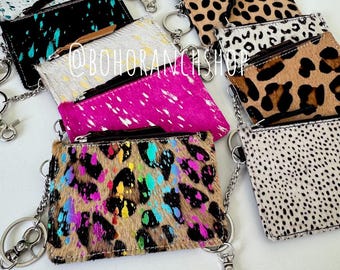 Cowhide Keychain Wallet | Genuine Hair-On Hide | Card & Cash Holder | Coin Pouch | Several Colors Available | Gifts for Her or Him | Western