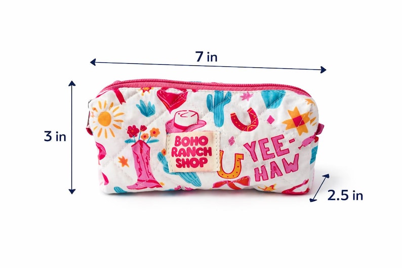 Western Zippered Pouch, Quilted Pencil Case, Makeup Bag, Pen Pouch, Cosmetic Bag, School Supplies Organizer, Cowgirl Gift, Travel Pouch image 13