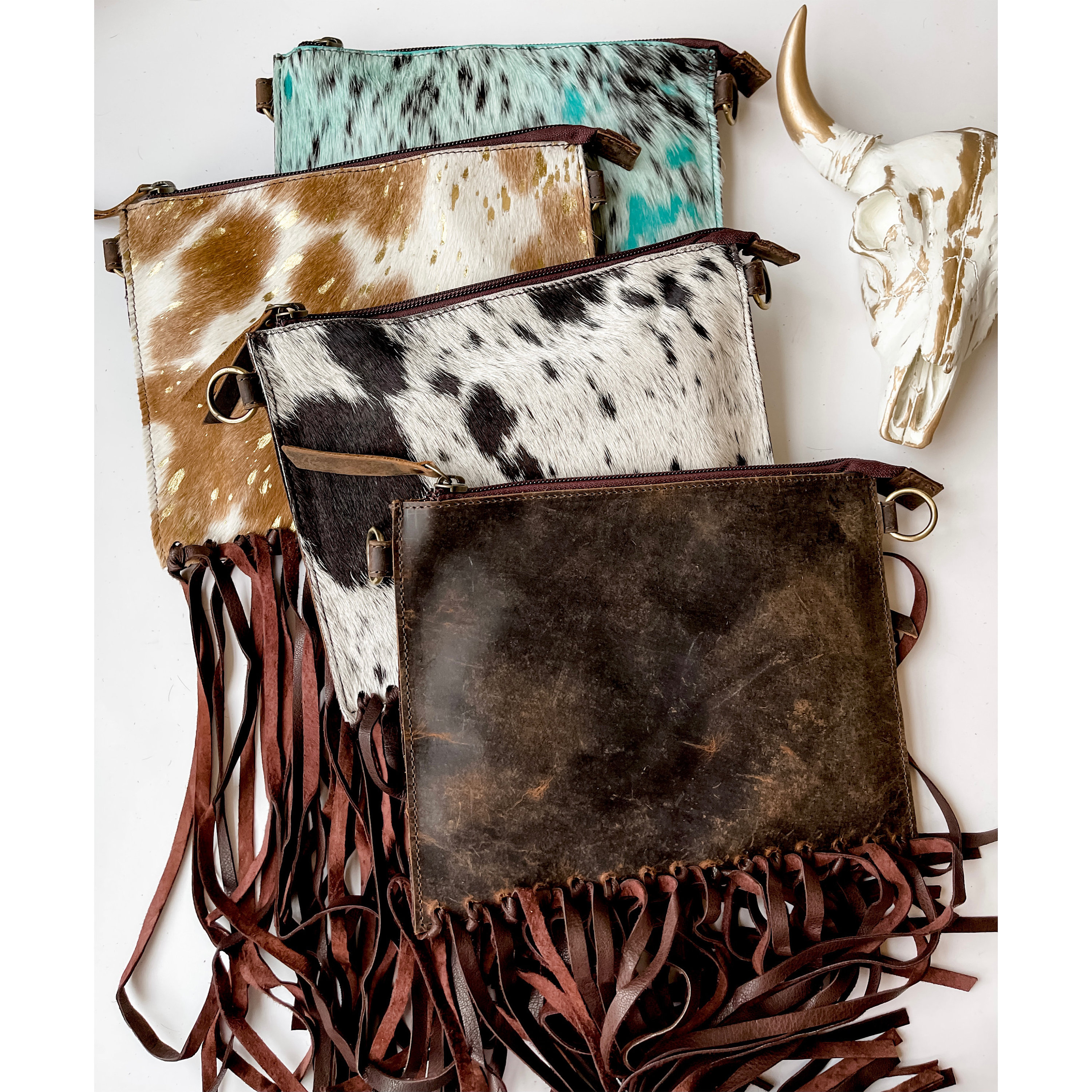 Western Genuine Leather Cowhide Clutch Crossbody Messenger Fringe Purse Bag | Western Rodeo | FREE SHIPPING