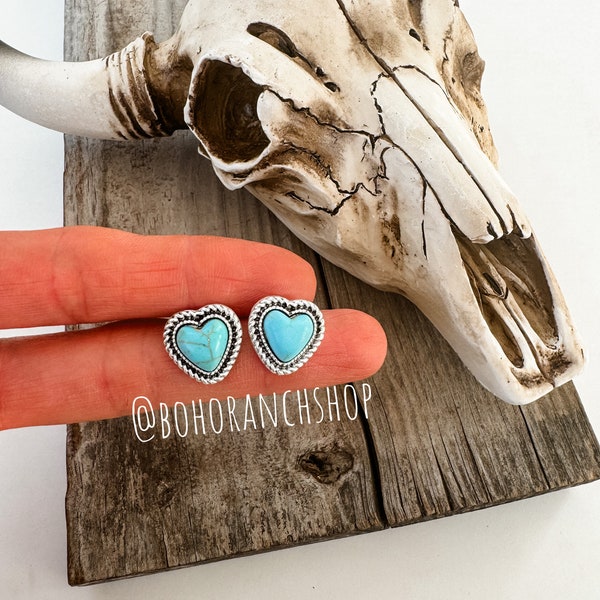 TURQUOISE HEART STUDS Heart stud Earrings | stud studs southwestern jewelry earrings jewelry navajo |  gift gifts