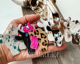 COWHIDE COWHEAD EARRINGS | Genuine Hair on Cowhide Cow Head Earrings | cow print southwestern jewelry earrings