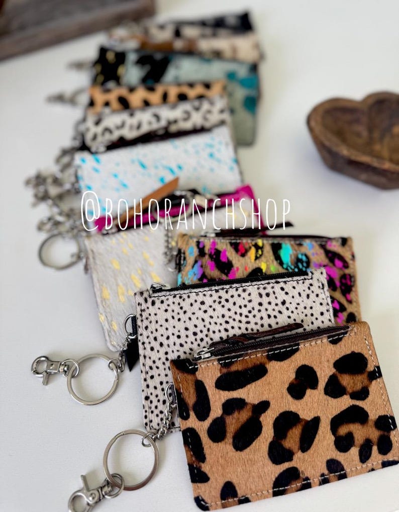 Cowhide Keychain Wallet | Genuine Hair-On Hide | Card & Cash Holder | Coin Pouch | Several Colors Available | Gifts for Her or Him | Western image 6