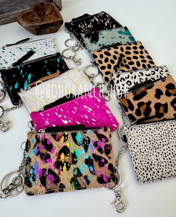 Cowhide Keychain Wallet | Genuine Hair-On Hide | Card & Cash Holder | Coin Pouch | Several Colors Available | Gifts for Her or Him | Western