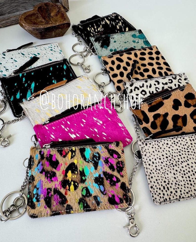 Cowhide Keychain Wallet | Genuine Hair-On Hide | Card & Cash Holder | Coin Pouch | Several Colors Available | Gifts for Her or Him | Western image 1