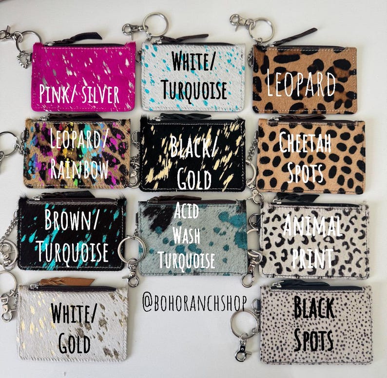 Cowhide Keychain Wallet | Genuine Hair-On Hide | Card & Cash Holder | Coin Pouch | Several Colors Available | Gifts for Her or Him | Western image 3
