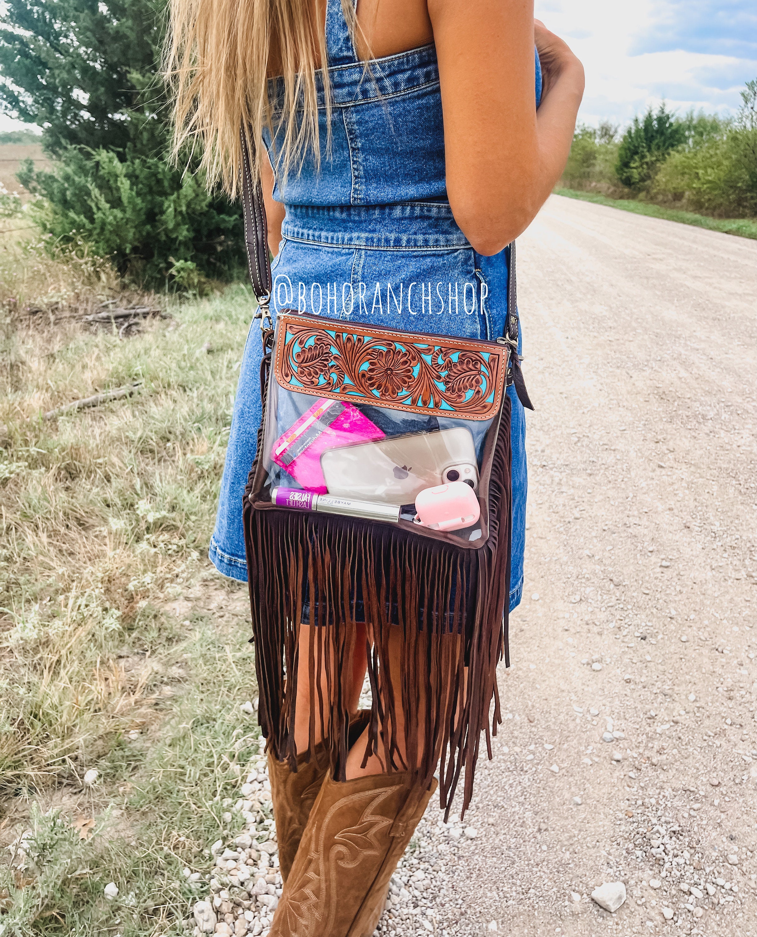 Petit French Tote - with Boho Fringe, Adjustable, Authentic Vintage Auburn